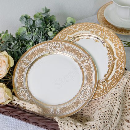 2PCS Creative Gold Lace 8-Inch Ceramic Plate Tableware Set